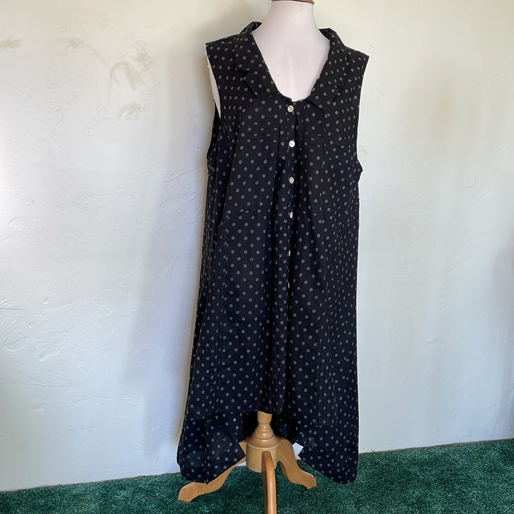 Tulip Brand Sleeveless Black Polka Dot High-Low Dress